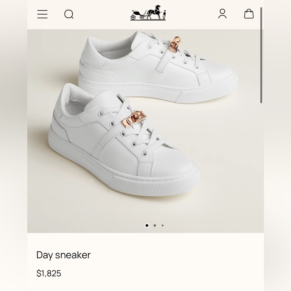 Hermes Day Sneaker in Blanc White with Gold Accent